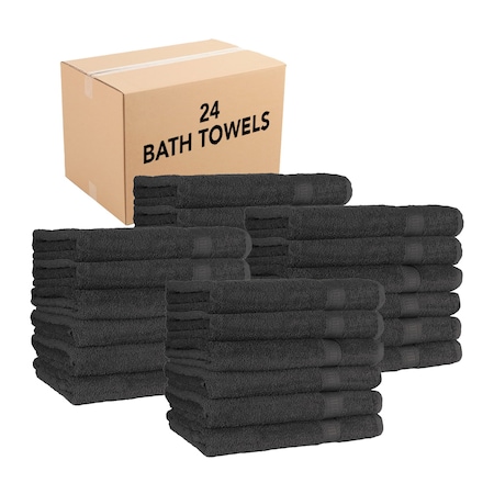 Monarch Brands True Color Bath Towels, Black, 24PK BATH-BLACK-CS
